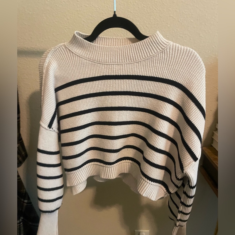 Free People, blue and cream, striped, long sleeve, XS